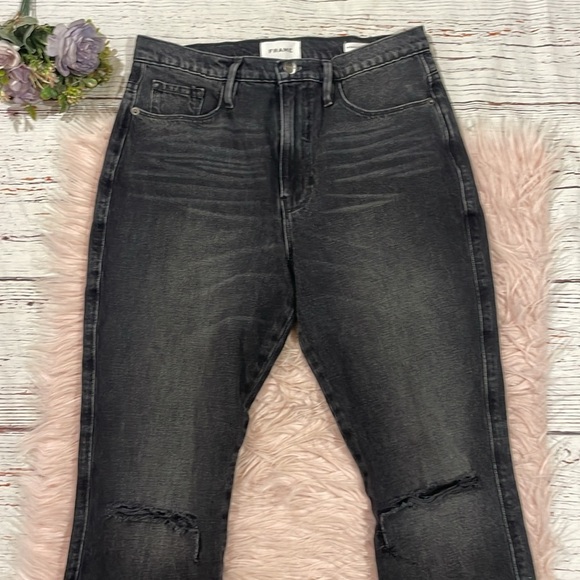 Frame Jeans Le Sylvie Slender Straight High Rise Wilkinson Rips - Picture 9 of 12